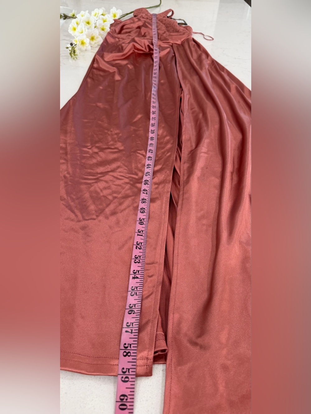 Miusol Rose Pink Halter Satin Prom Gown with Sequin Bodice - Picture 6 of 7